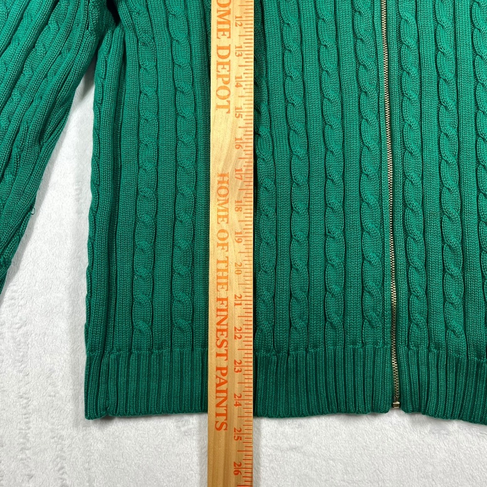 Lauren Ralph Lauren Full Zip Cable Knit Cardigan Womens L Green Mock Neck Preppy - Picture 9 of 12